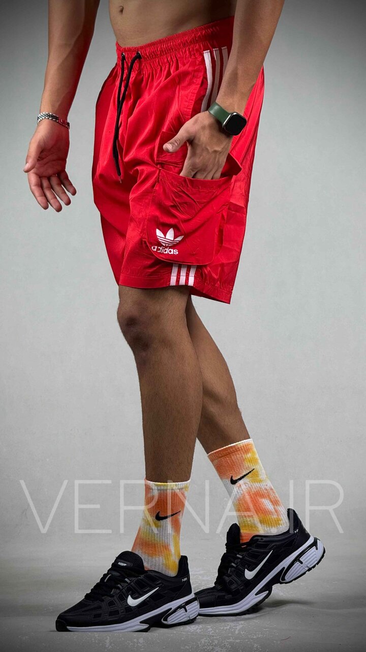 IMG_2124 شلوارک مردانه اسپرت سه خط ADIDAS قرمز 1