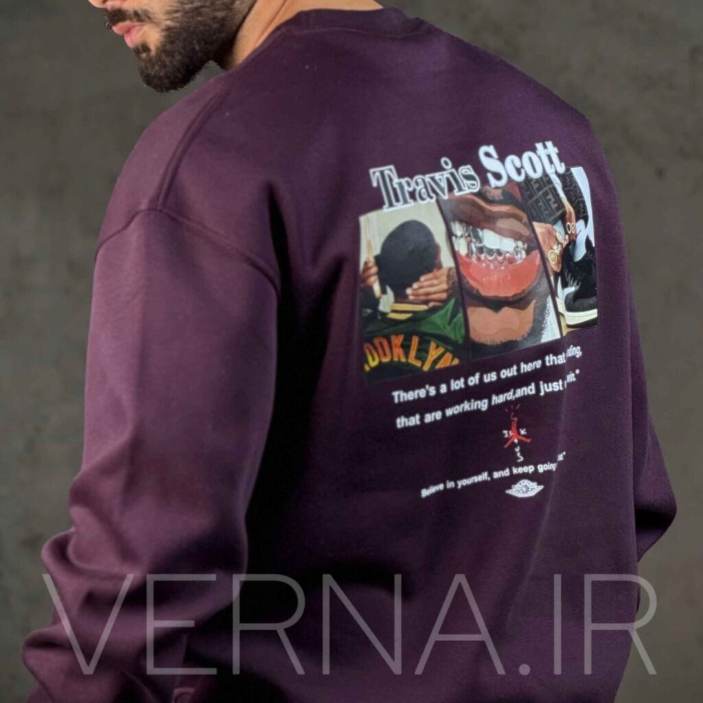 دورس مردانه یقه گرد TRAVIS SCOTTبادمجونی 2