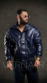 کاپشن چرم مردانه باکسی پایین کش KOMAR