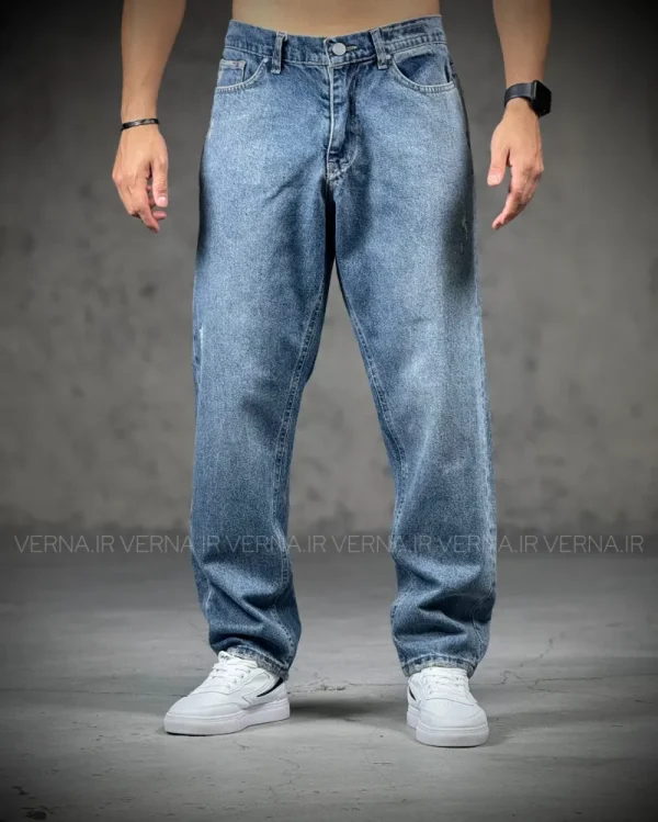 شلوار مام مردانه جین کمرکش زاپدارGSTAR5968ابی2