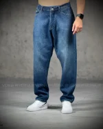 شلوار مام مردانه جین کمرکش زاپدار GSTAR5966ابی2
