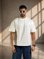تیشرت باکسی مردانه گلدوزی MQ 2063 سفید 1
