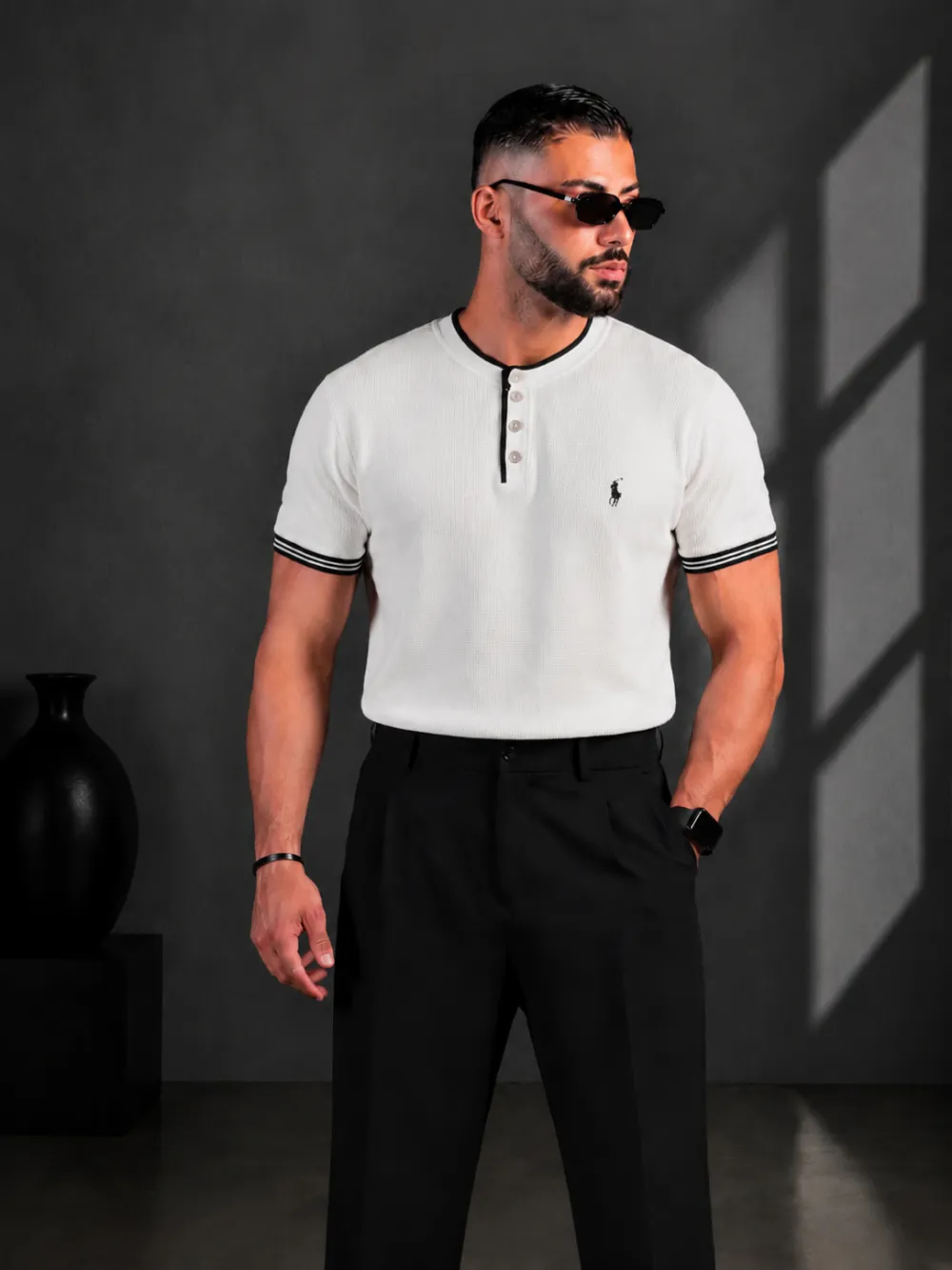 IMG_0663 فیت شرت مردانه یقه دار سه دکمه POLOسفید