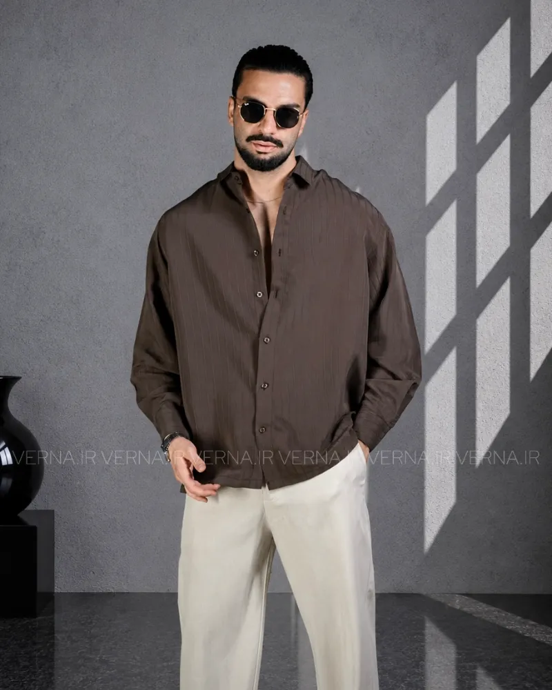 IMG_2993 پیراهن مردانه راه راه RR 1355 قهوه ای