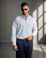پیراهن مردانه میله ای RR5247 سفید 1