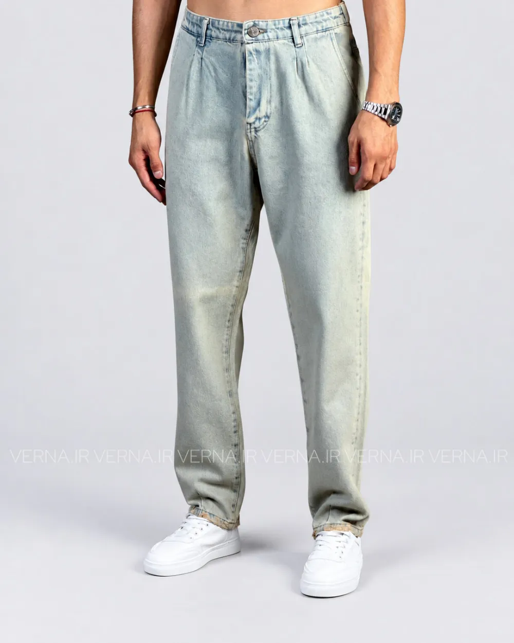 شلوار مام مردانه جین کمرکش ZARA 0211ابی کثیف2