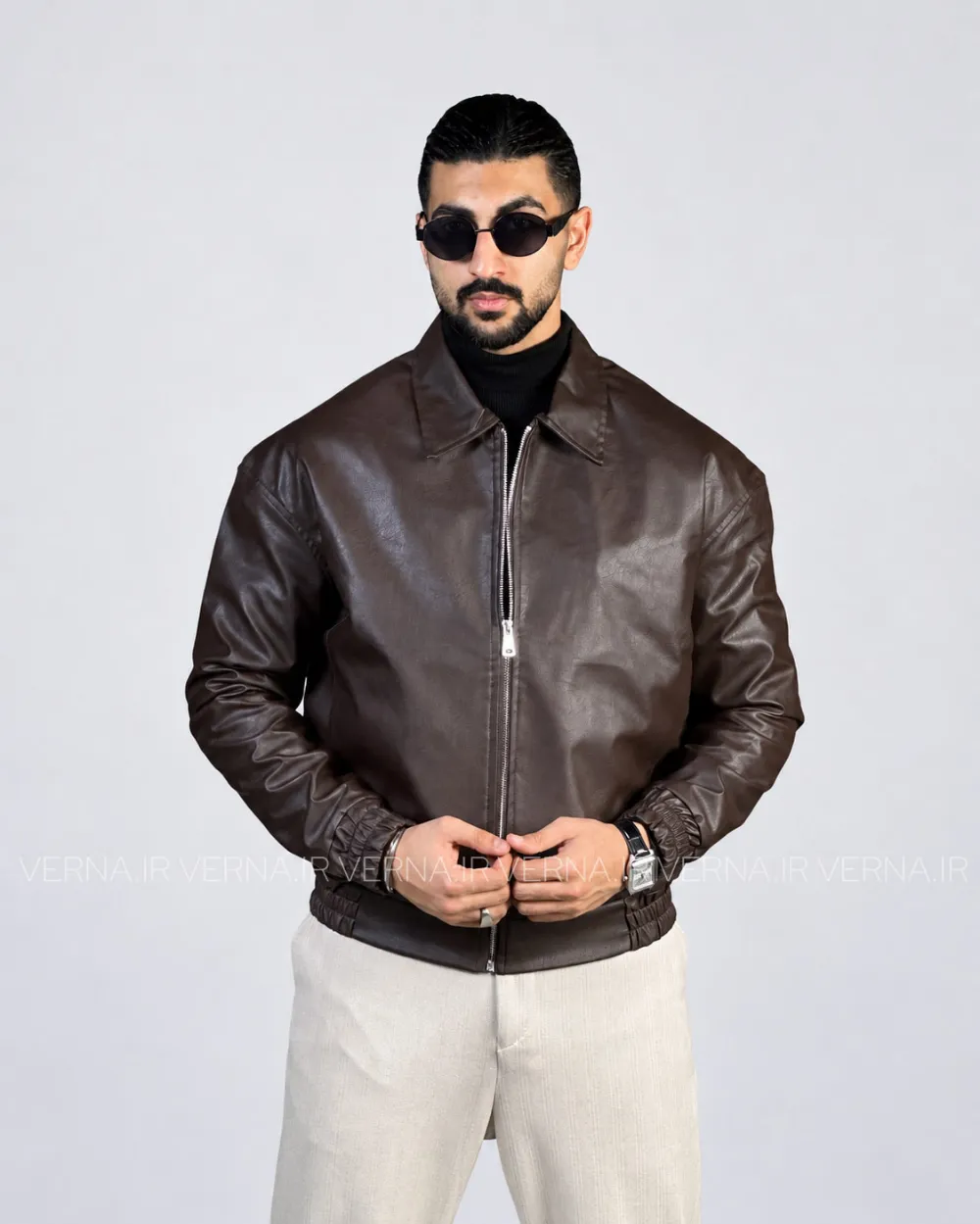 کاپشن چرم مردانه MARANTAقهوه ای سوخته1
