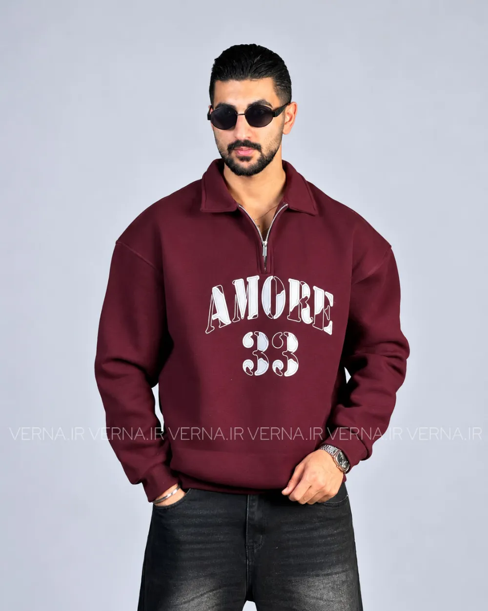 دورس نیم زیپ مردانه AMORE 33 زرشکی