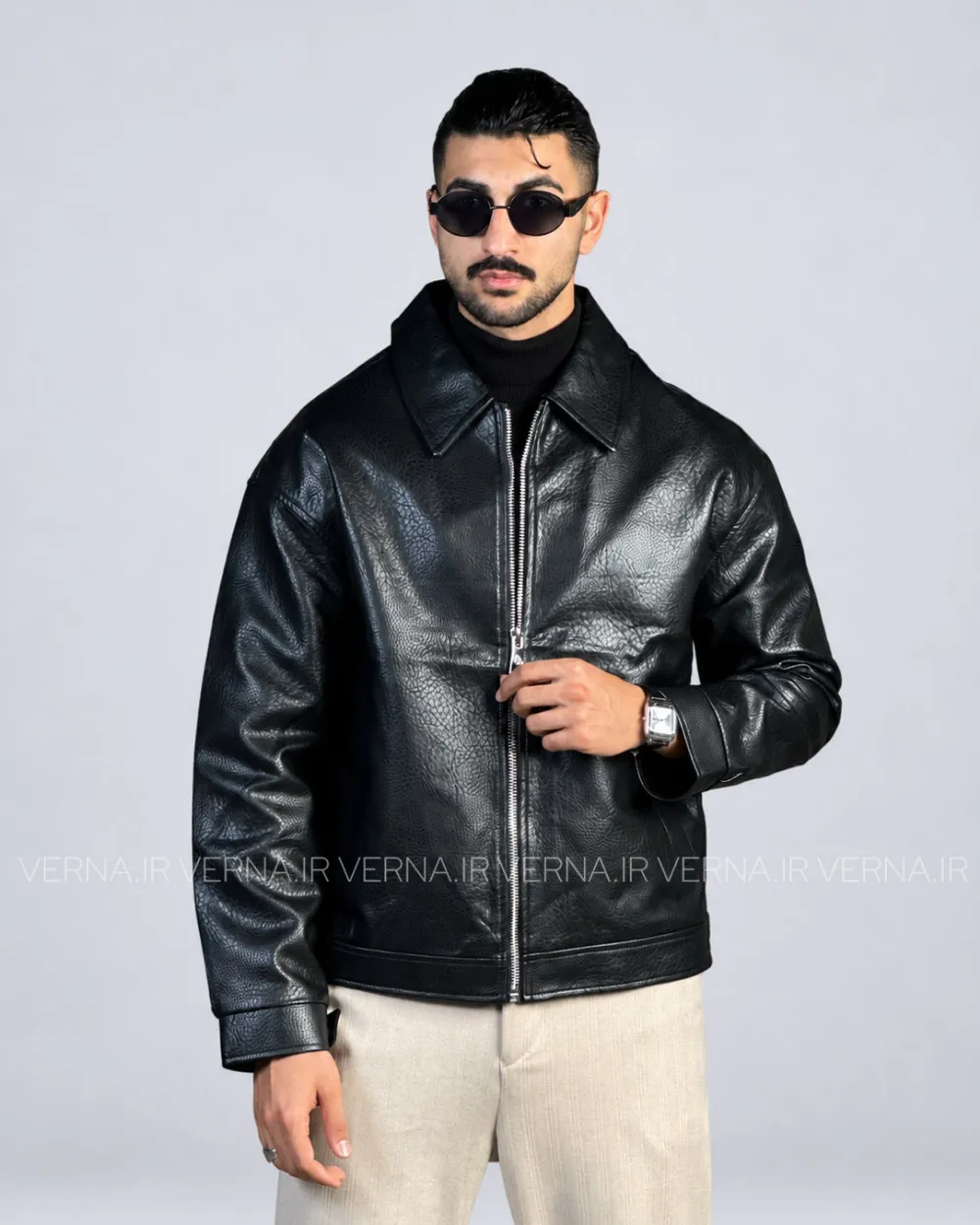 کاپشن چرم مردانه MQ4028 مشکی