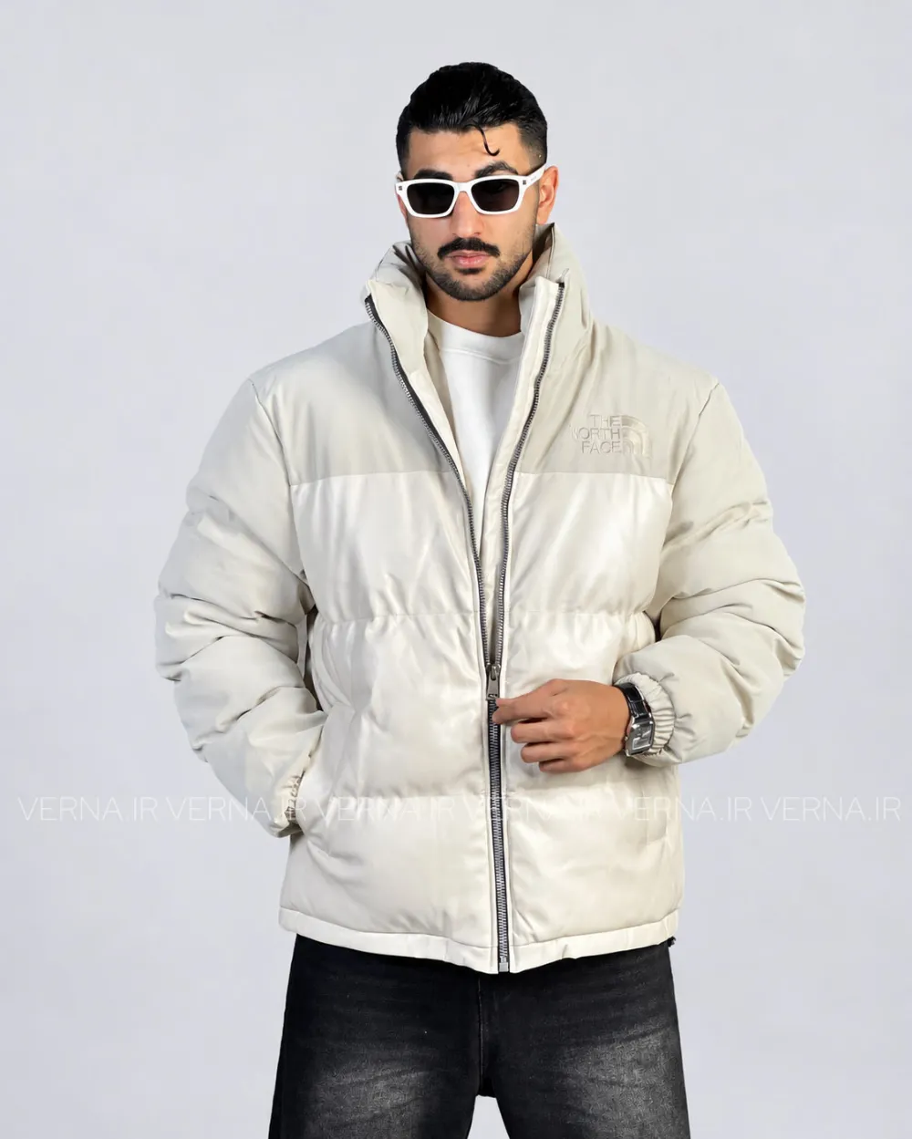 کاپشن چرم مردانه NORTH FACE 4019 کرم