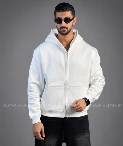 سوییشرت باکسی تمام زیپ مردانه VRسفید