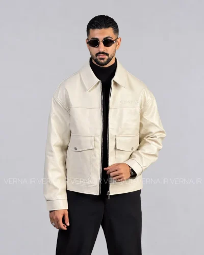 کاپشن چرم مردانه AD4015 کرم