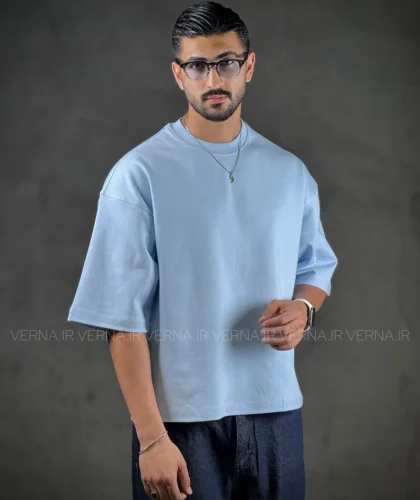 تیشرت باکسی مردانه دو پوسته VRابی اسمانی2